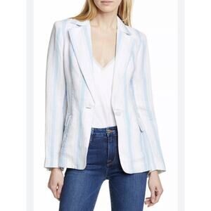 Frame Classic Stripped Linen Blazer SZ 0 Career‎ Office Casual Preppy Coastal